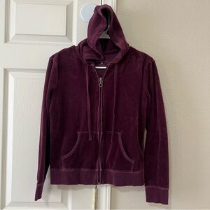 New York & Company Plum Velour Y2K Rhinestone Zipper Hoodie - Small